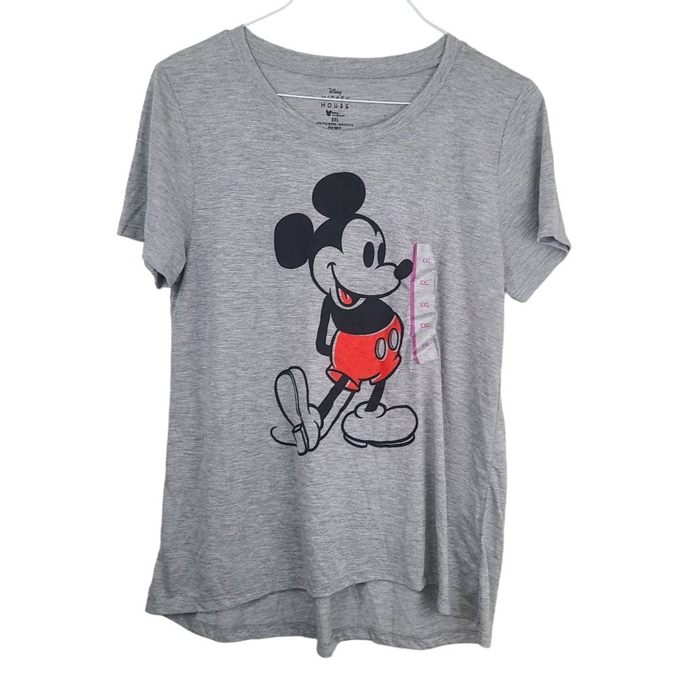 Disney Womens Short Sleeve Mickey Mouse Size XXL 2XL Top Blouse Shirt Gray